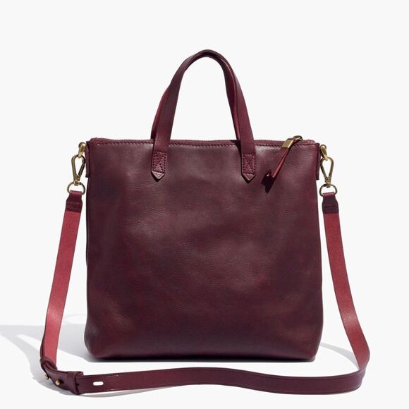 Madewell Zip Top Transport Crossbody Bag Dark Cabernet Red Leather - Picture 1 of 10